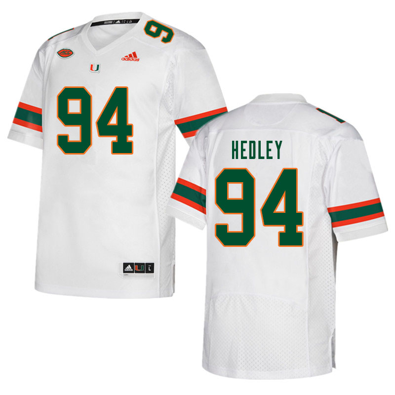 Men #94 Lou Hedley Miami Hurricanes College Football Jerseys Sale-White - Click Image to Close